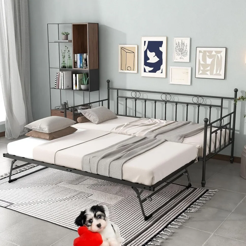 Daybed with Bed,with Pop Up Bed Twin,Home Office Pop Up Twin rundle Bed Frame,Steel Slat Support with Bed