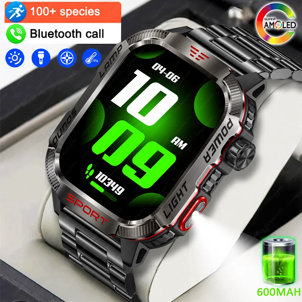 New Military Sports Smartwatch Men Flashlight Compass Altitude Pressure Fitness Waterproof Bluetooth Talk Check Bill Smartwatch