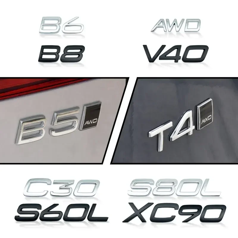 3D ABS T4 T5 T6 T8 AWD B3 B4 B5 B6 B8 Letter Logo Car Rear Tail Trunk Fender Sticker For Volvo V40 V60 C30 S60L S80L XC40 XC60