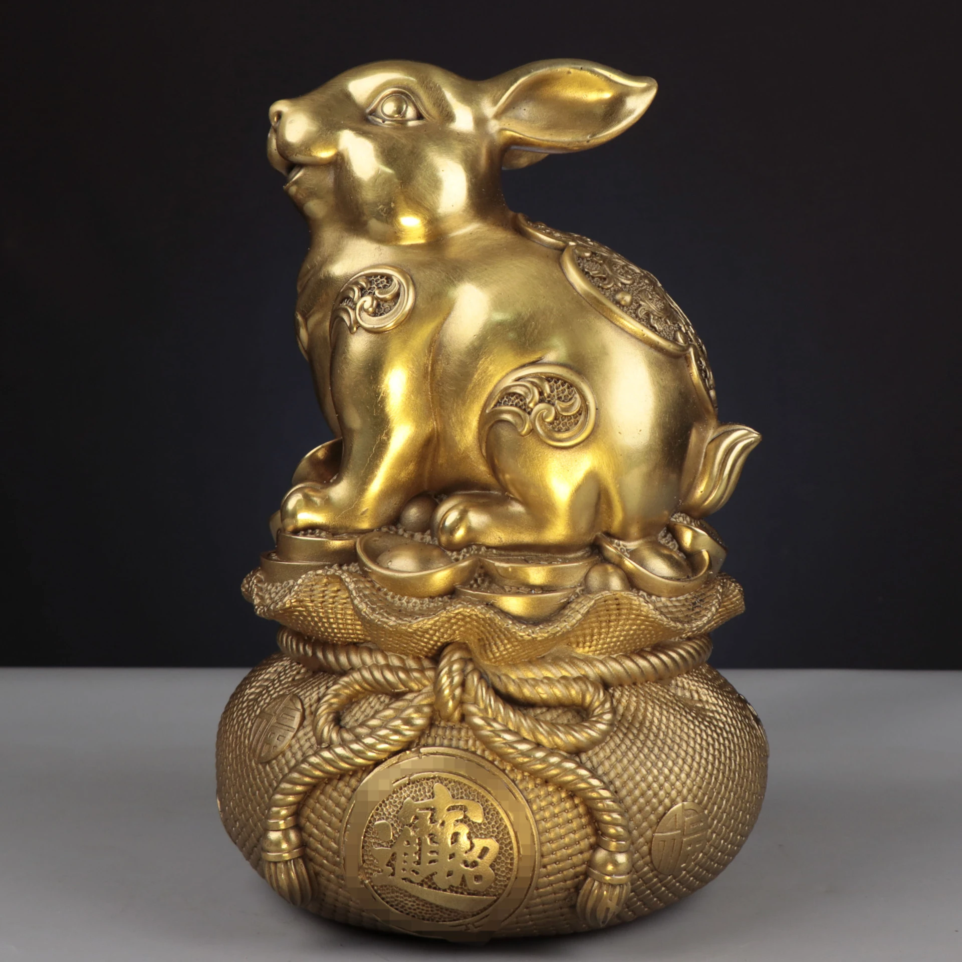 

Chinese Collection Carving Brass Wealth Rabbit Crafts Decoration Statue