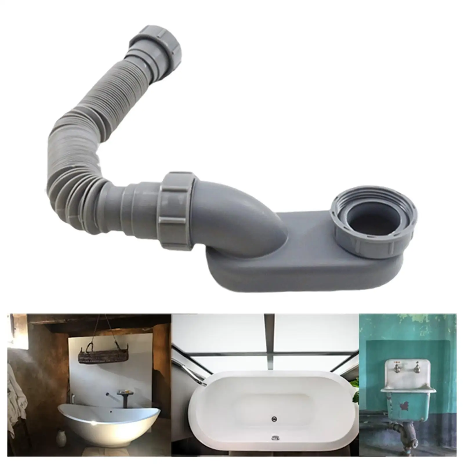 Low Profile Bathtub Shower Drain Pipe,P Trap Professional Leakproof Tub Drain 1