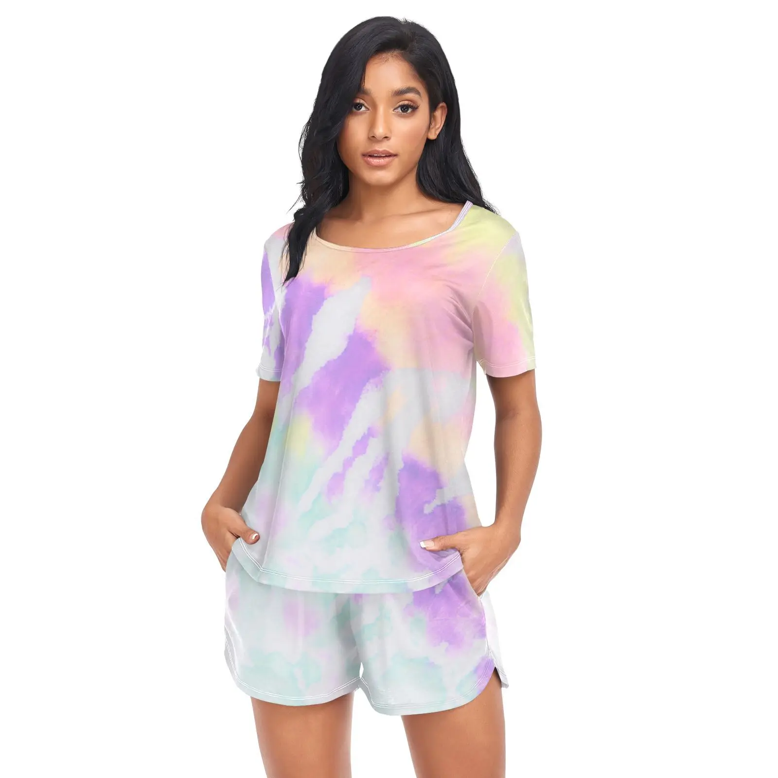 Women's Sleepwear Fashion Spiral Tie Dye Home Sexy Pyjama Short Sleeve Pajamas Set 2023 Women Pijamas Sets Girls Spring Summer