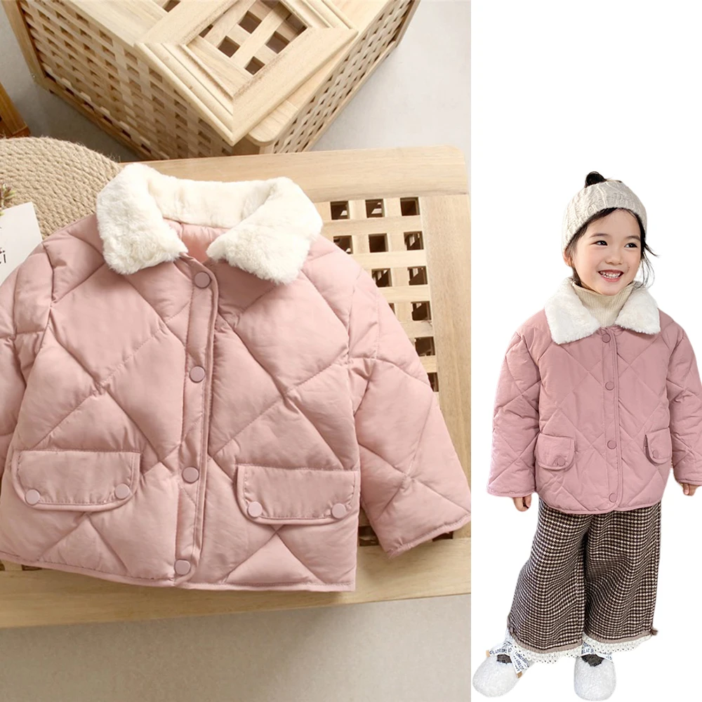 Toddler Down Cotton Coat Furry Lapel Girls Boys Autumn Jacket Fashion Treasures Thickened Warm Coats Kids Winter Clothes 2-7Year