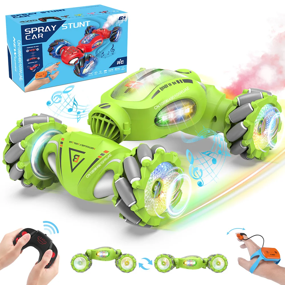 

Kids Toy RC Car 4WD 1:16 Remote Control Car Watch Gesture Sensor Rotation Twist Stunt Drift Vehicle with Music Spray for Boy