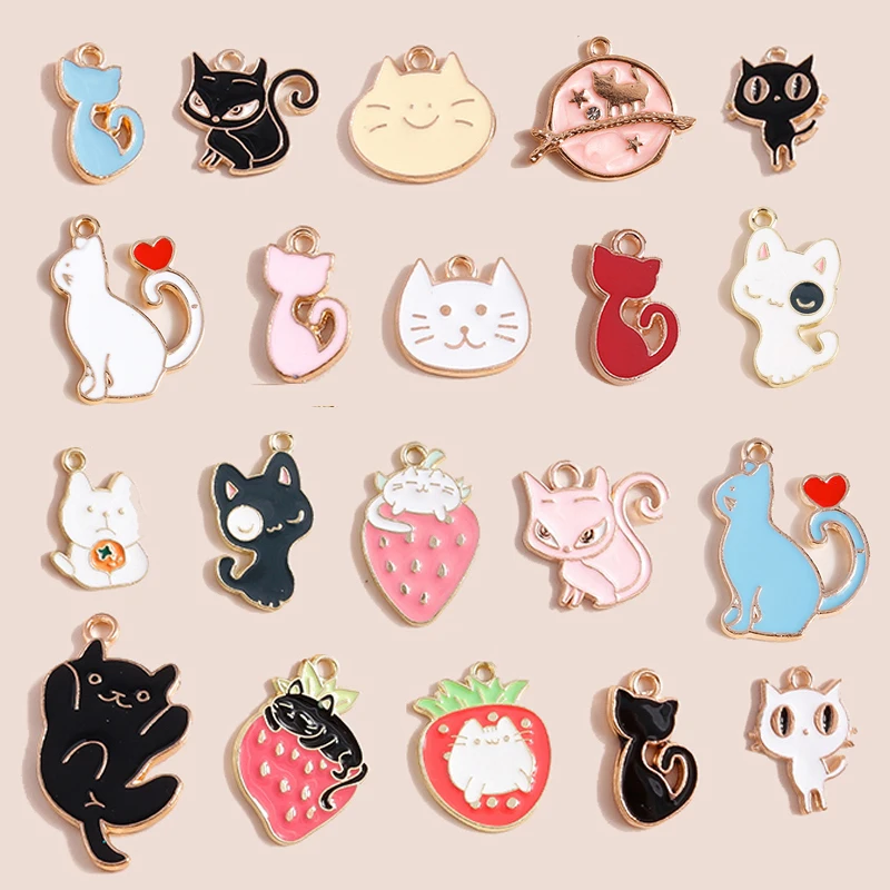 10pcs Cute Mix Enamel Cat Charms DIY Jewelry Making Animal Charms Pendants for Necklace Earrings Accessories