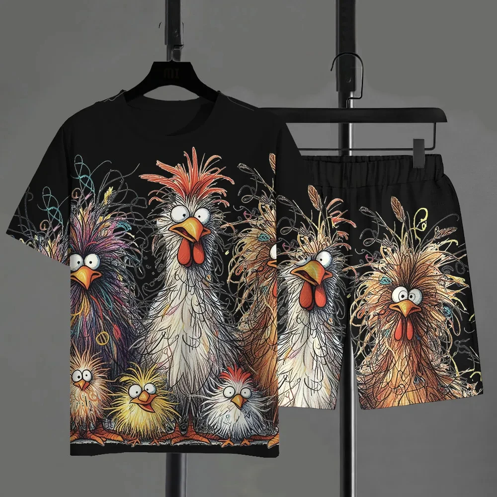 

Animal Men Sets Funny Chick Chicken 3d Print T-shirt+Short 2pcs Sets Suit Fashion Sports Tops Tees Tracksuit Suits Men's Clothes
