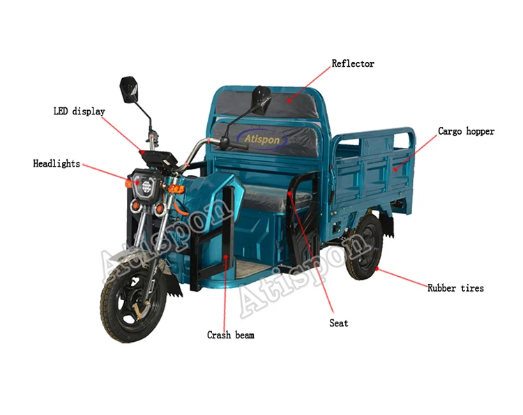 Open Body Electric Cargo Bike 3 Wheel Pickup Truck 250cc Three Wheel Atv Tricycle Electric Bike Scooter Bike