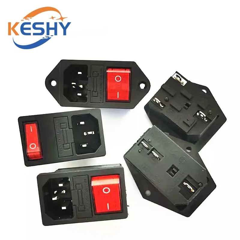 AC-01 AC-14-F16 Electrical Power Socket 250V Rocker Switch Brass 10A Inlet Plug Connector Computer Mount Outlet With Fuse AC-01