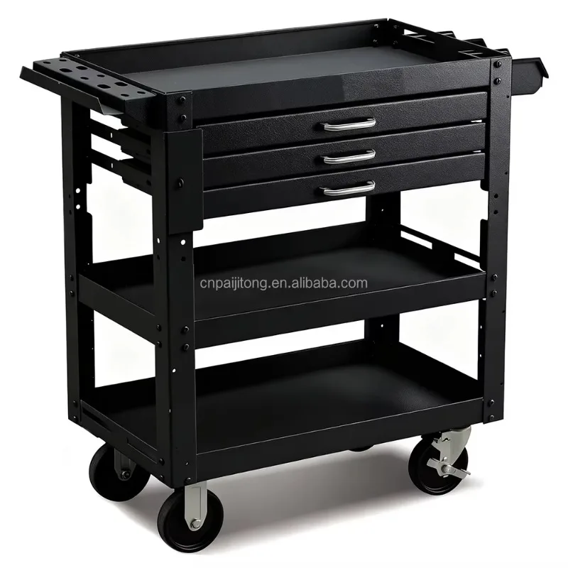 

2026 Black Industrial Commercial Service Cart Garage Service Tool Trolley Cart For Mechanics Home Workshop Tool Cart