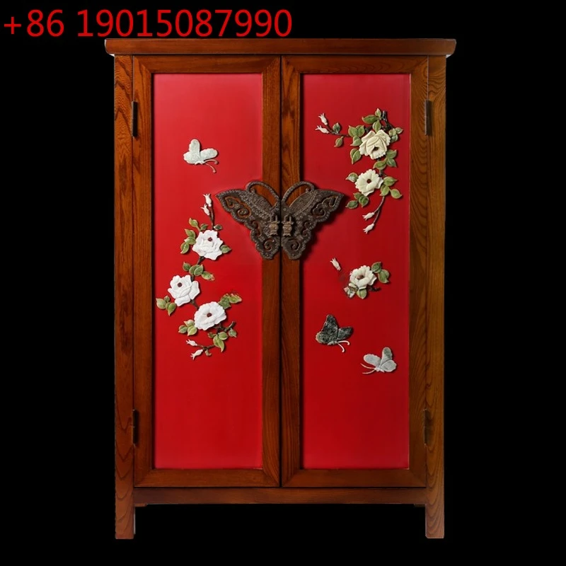 

New Chinese style, elm cabinet double door inner double pumping cabinet, practical storage cabinet for home use
