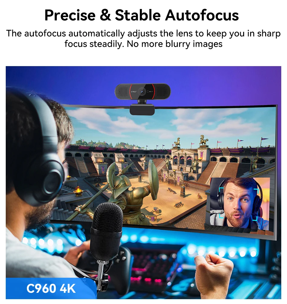 4K Webcam Streaming Web Camera Autofocus EMEET USB Computer Camera with Microphones for Zoom/Teams/OBS/PC/Mac/Laptop