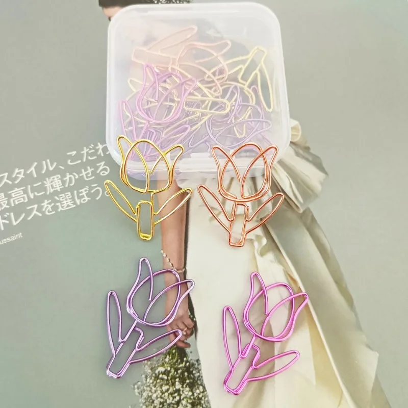 Clips de papel de tulipán, marcapáginas Kawaii para cuaderno planificador, papelería coreana, Clips para fotos, suministros de oficina, carpeta marcapáginas, 10 Uds.