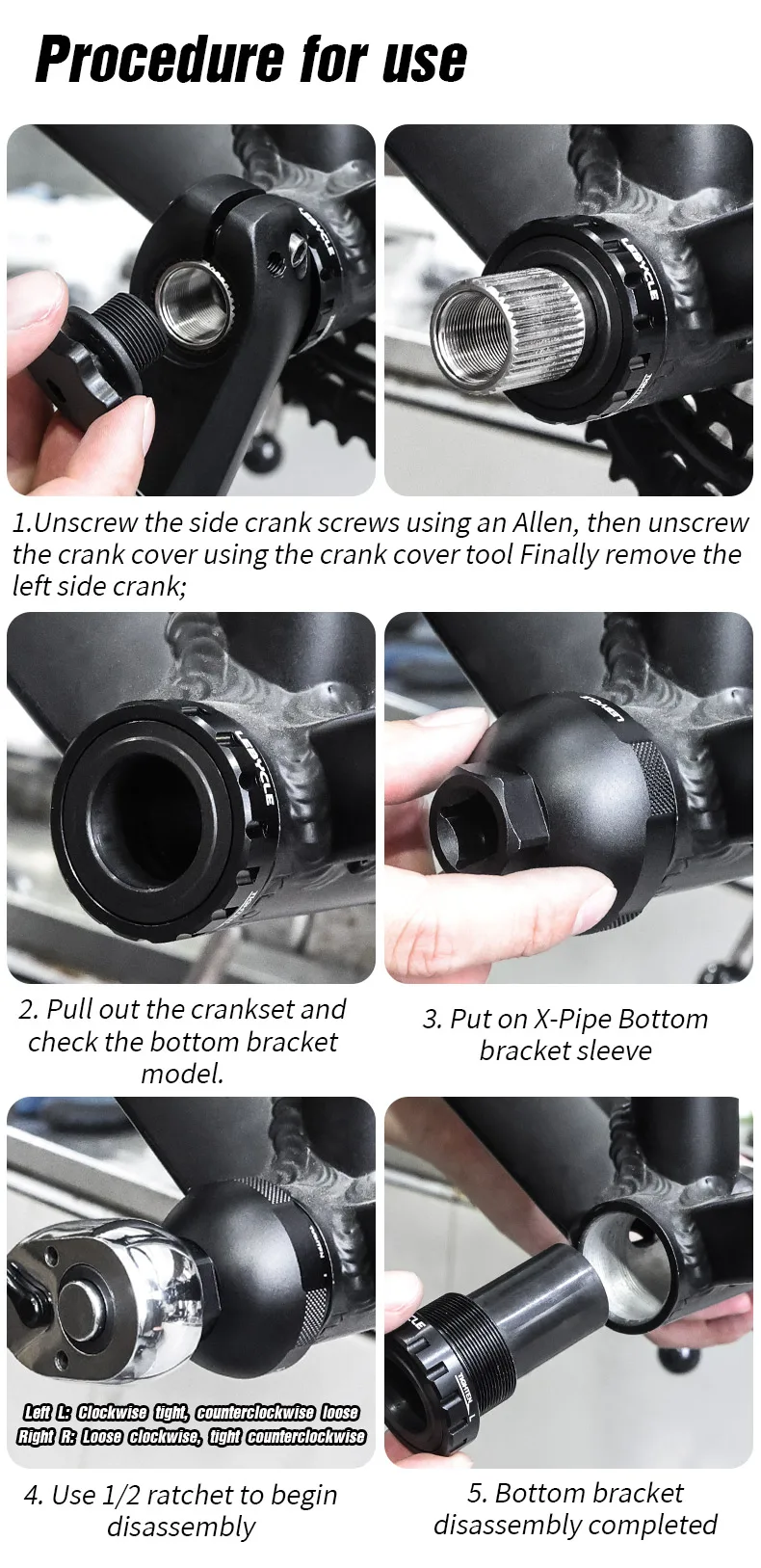LEBYCLE Fahrrad Tretlager Installieren Und Entfernen Werkzeug SRAM DUB Tretlager Schlüssel Fahrrad BB Reparatur Tool Kit Für BBR60 GXP BB52XT – Detail 17