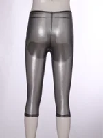 Womens Metallic Shiny Slim Fit Capri Pants Semi-transparent Capri Leggings Elastic High Waist Tights Shiny Cover-up Rave Pants - Image 5