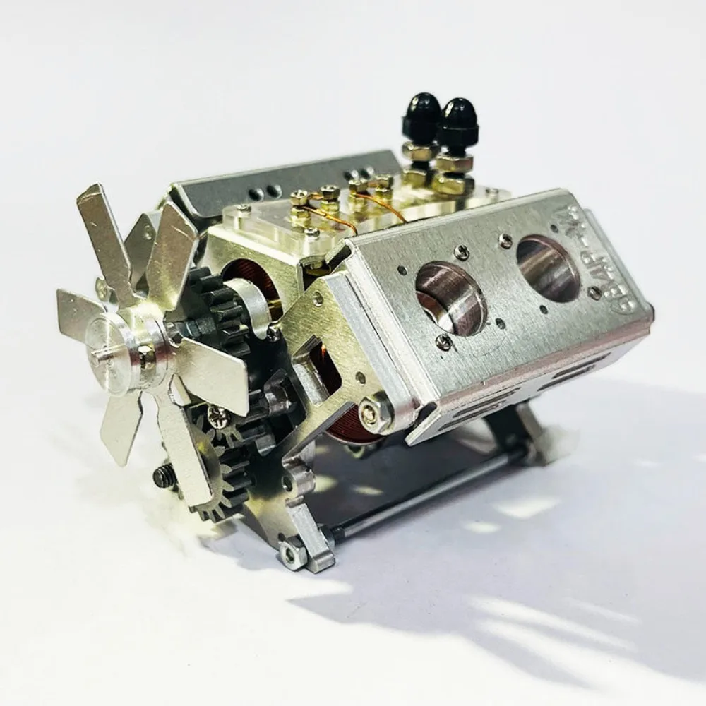 Motore V4 Motore di potenza Motore CC a pistone magnetico forte Modello di assemblaggio in metallo Motore V4 con finitura lavorata a CNC oposta orizzontalmente