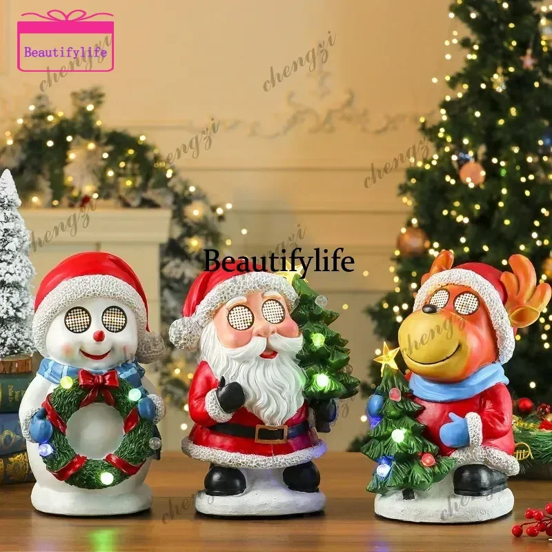 Tree Old Man Christmas Supplies Luminous Modern Music Box Resin Handicraft Cute Ornament Christmas Children Gift Home Products