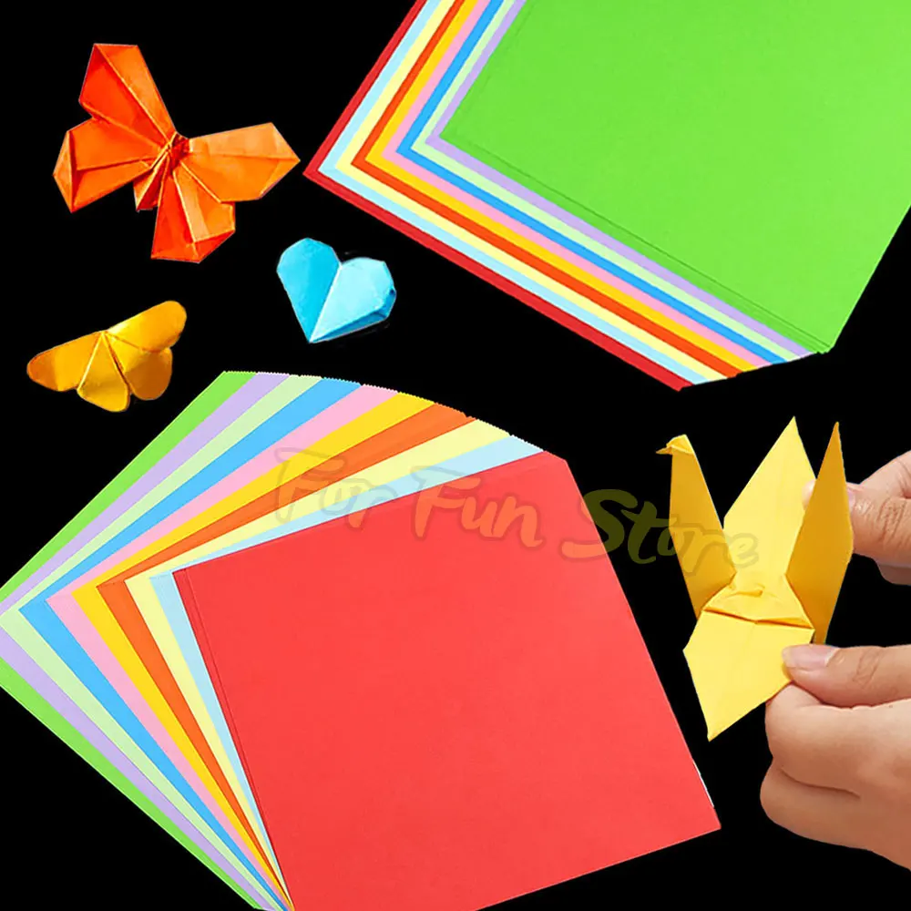 For Fun 10 Colors 100 Sheets Double Sides Colored Paper 20x20cm Square Origami Children\'s Handmade Origami DIY Paper Cutting
