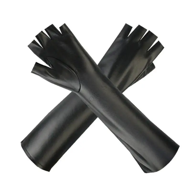 

A0NF Long Fingerless Leather Gloves Women Dance Halloween Arm Warmer