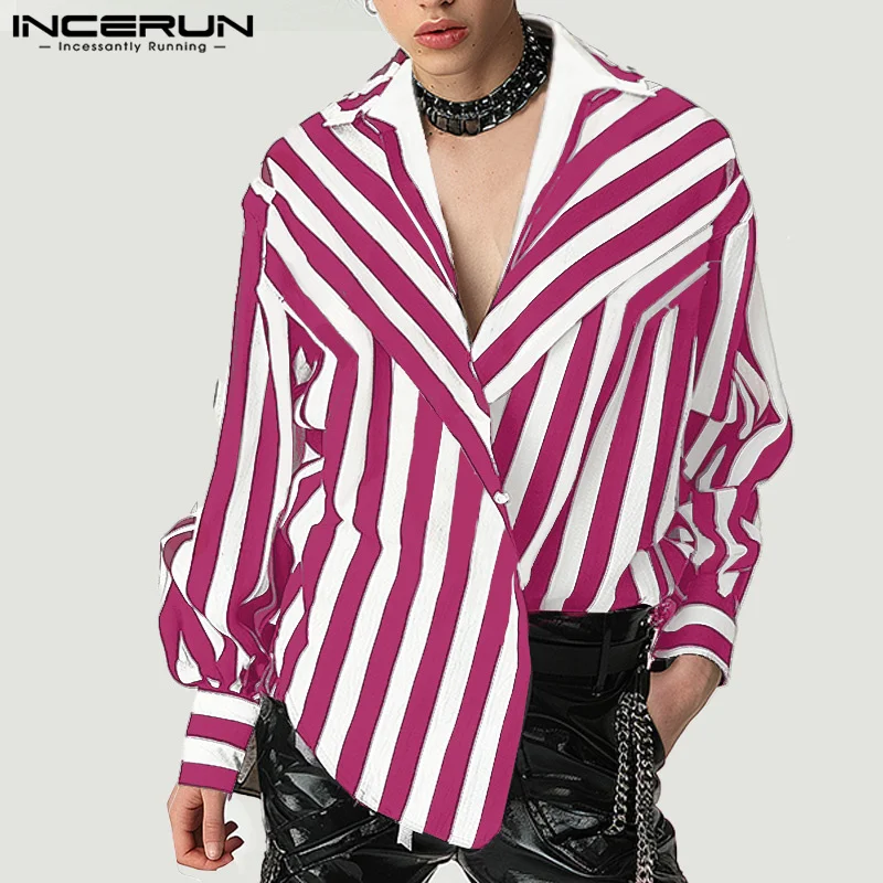 INCERUN Men\'s Striped Shirt Lapel Long Sleeve Streetwear 2024 Loose Button Casual Male Shirts Korean Fashion Men Clothing S-5XL