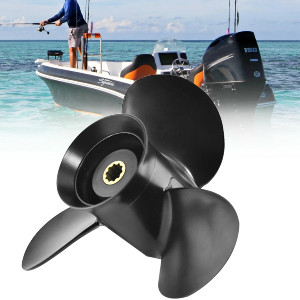 9.9X10 Marine Engine Outboard Propeller 10 Spline Teeth 3 Blade Rotating Propeller for Tohatsu Mercury Nissan 25Hp-30Hp