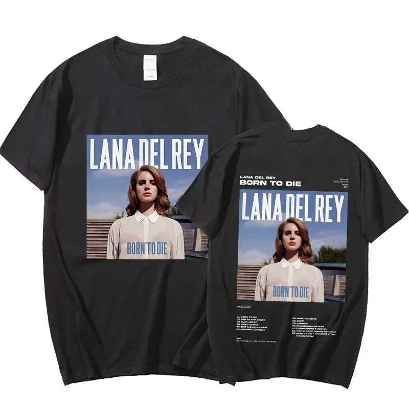 Singer Lana Del Rey Double Sided Graphic T Shirts Men Women Hip Hop Retro T-shirt Summer Cotton Oversized Tshirt Streetwear