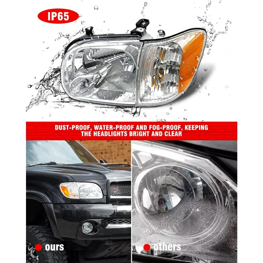 مجموعة المصابيح الأمامية لـ 2005-2006 Toyota Tundra Double/Crew Cab وبديل المصابيح الأمامية Sequoia 2005-2007 - غلاف كروم، Clea #5