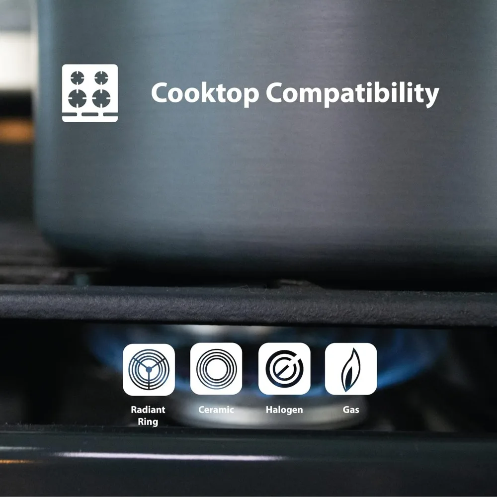 وعاء حساء كبير بغطاء، يتميز بطبقة ممتازة غير لاصقة، وعاء مخزون كبير آمن للاستخدام في الفرن وغسالة الأطباق مع غطاء للحساء والمساق،