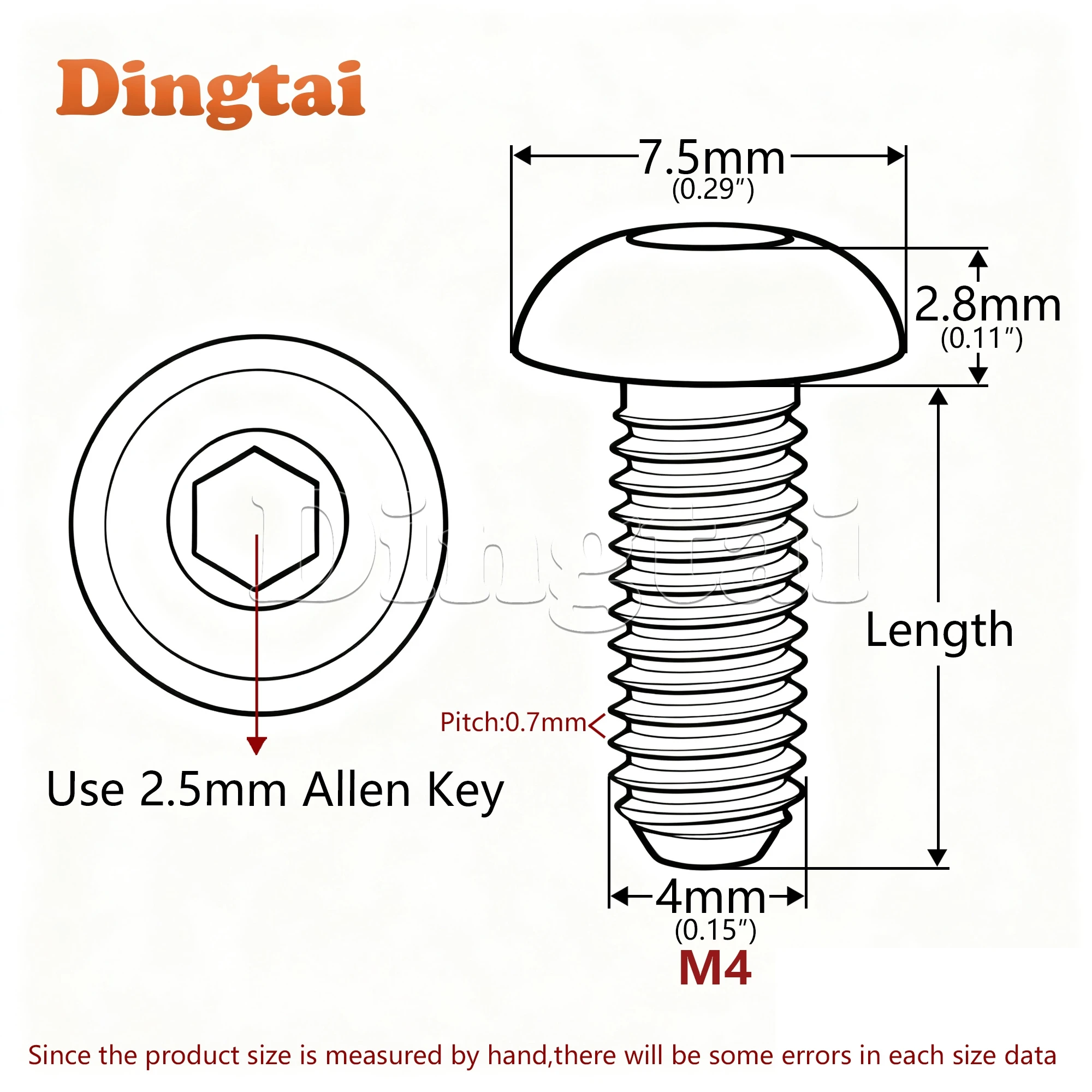 Dingtai Titanium Bout M3 M4x8 10 12 15 20mm Half Ronde Kop Inbusschroef Voor Fiets