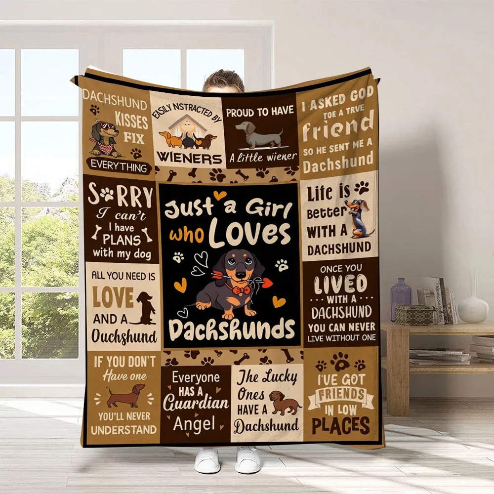 Funny Dachshund Blanket Vintage Dog Letter Print Slogan Warm Cozy Throw For Luxury Living Room Sofa Bed Couch Home Decoration