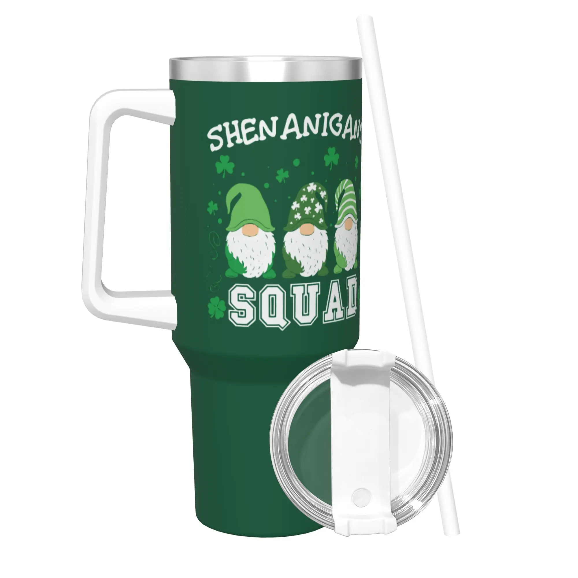 Vaso Térmico Aislado Shenanigans Gnome Squad con Tapa, Diseño de Duende del Día de San Patricio, Taza Térmica de Acero Inoxidable para Bebidas Frías y Calientes