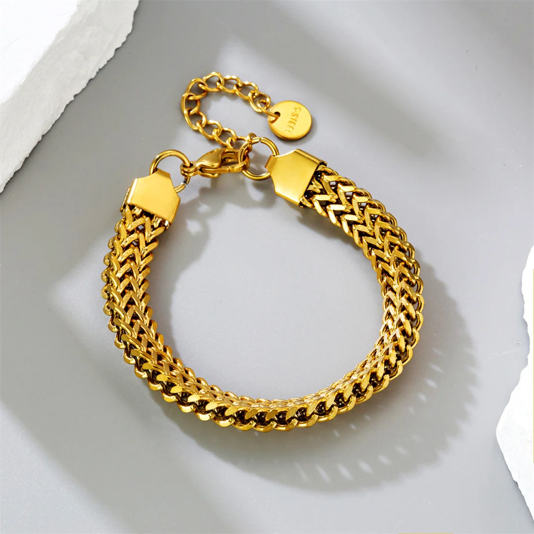 Punk Fashion Weave Dragon Bone Chain Bracelet Female Gold Color Stainless Steel Chain Link Bracelets for Women Jewelry Gift 2026