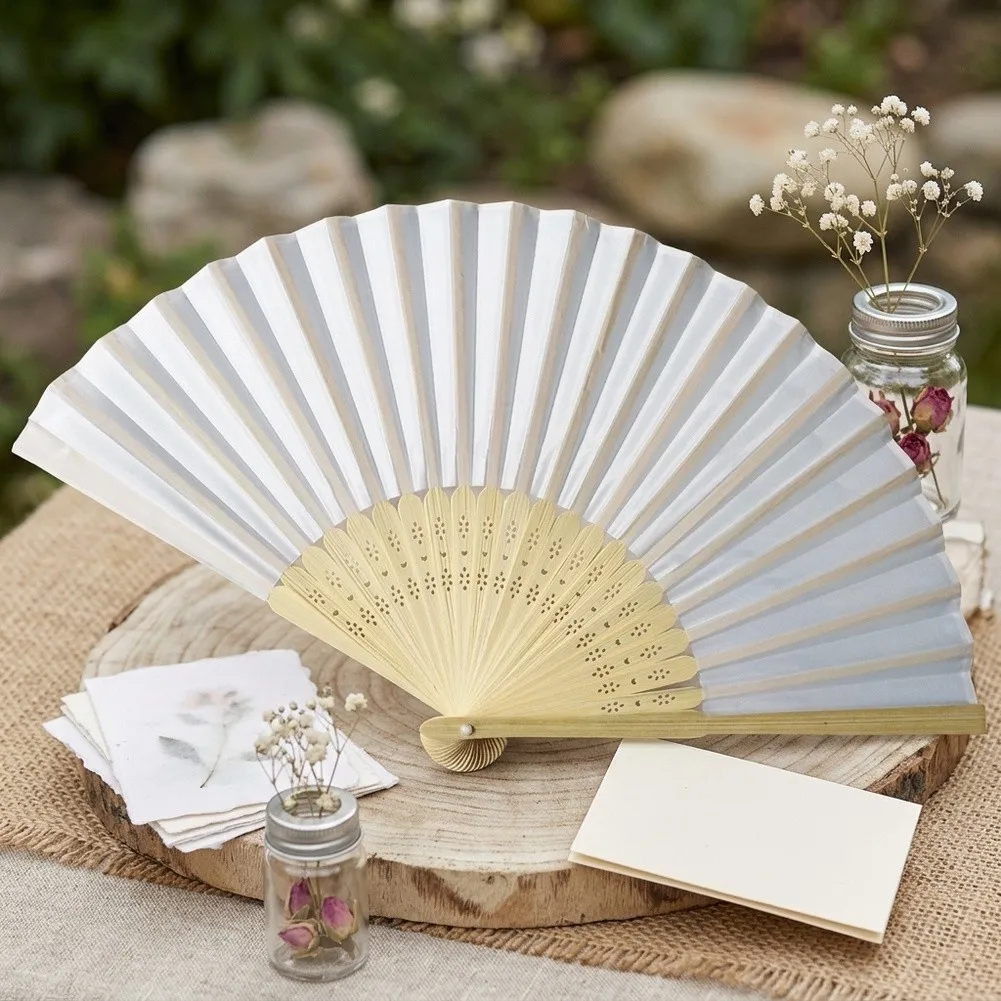 21cm x 38cm White Fabric Wedding Fans Set of 10 for Guest Ceremony Programs and Place Cards 21cm x 38cm White Fabric