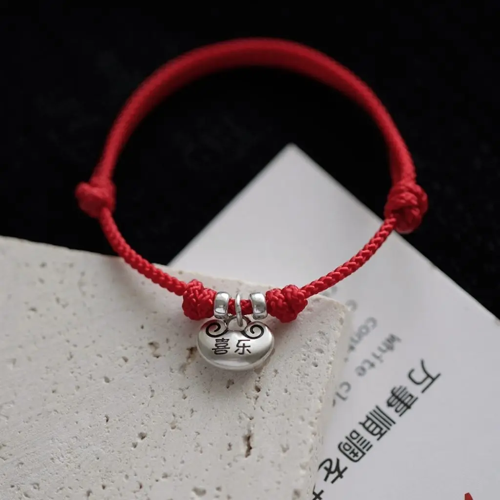 Joy. Ping An Silver Ingot Solid  Long Life Lock Woven Bracelet Female Red H Good Luck and Rope Advanced Gift Evil Wise Jewelry