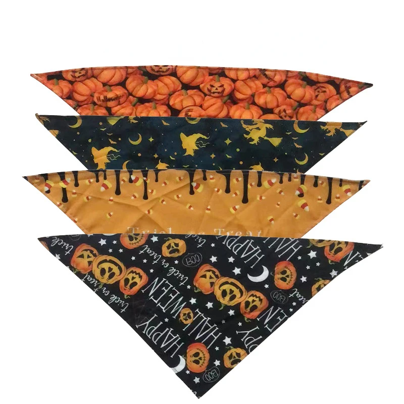 Halloween Dog Bandanas, Pumpkin and Skull Bibs, Triangle, Reversible, Fall Pet Scarf, Premium Durable Fabric, Adjustable Fit