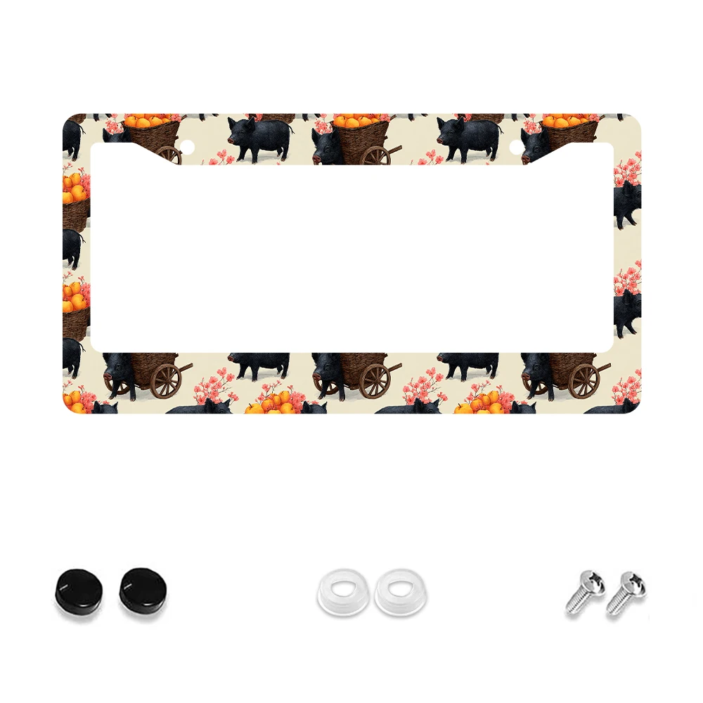 

1 шт. Рамка номерного знака с цветным рисунком свиньи и фруктов, 2 отверстия, алюминиевый материал, 6x12 дюймов с набором винтов, новинка в стиле ретро
