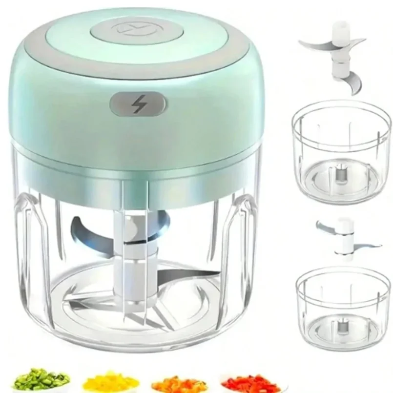 350ml green doubl electric three-blade garlic grinder, multi-functional vegetable and food processor, meat grinder, portable ble