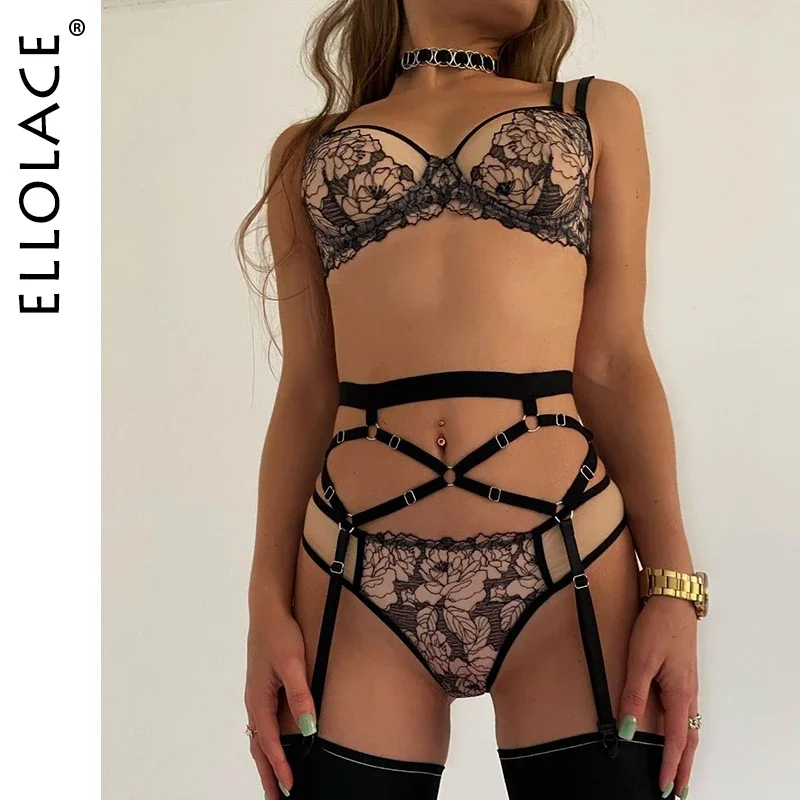 

New Ellolace Delicate Sexy Lingerie Floral See Through Exotic Sets Embroidery Fancy Underwear Luxury Lace Intimate Outfit Underw