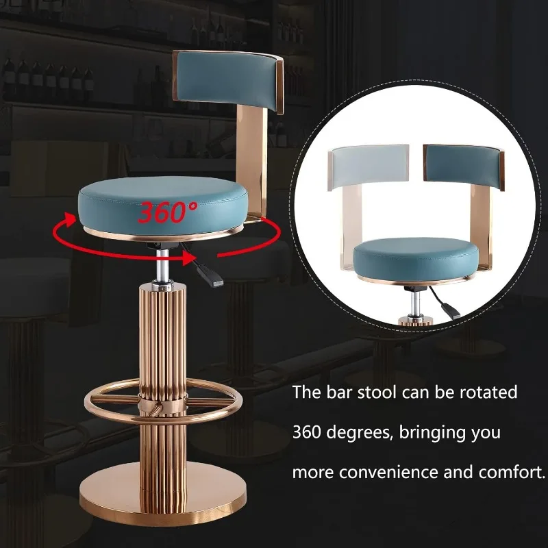 Taburete de Bar giratorio con respaldo, moderno taburete de Bar de altura ajustable con patas de acero inoxidable y cojín de asiento cómodo