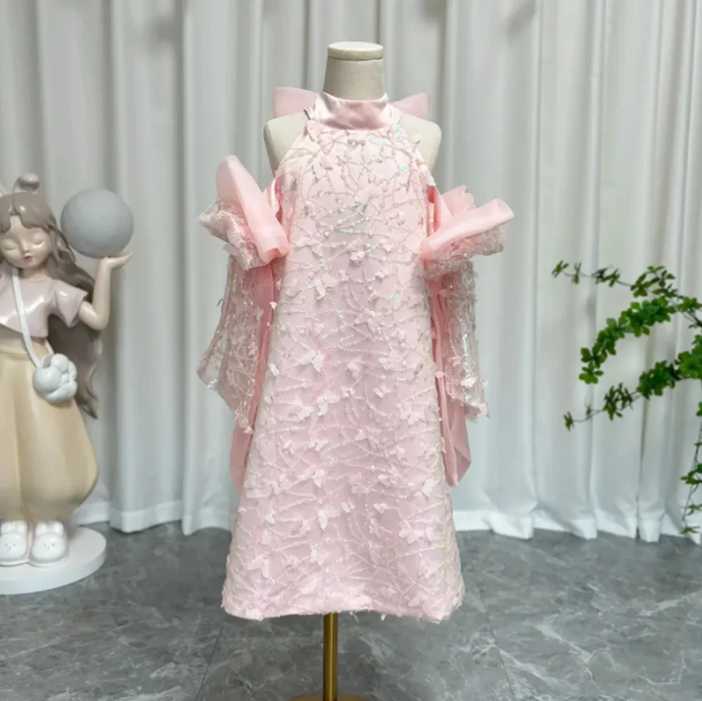 Robes à fleurs blanches personnalisées pour filles, pour mariage, paillettes, papillons, épaules dénudées, robe de luxe pour fête d'anniversaire pour petite fille