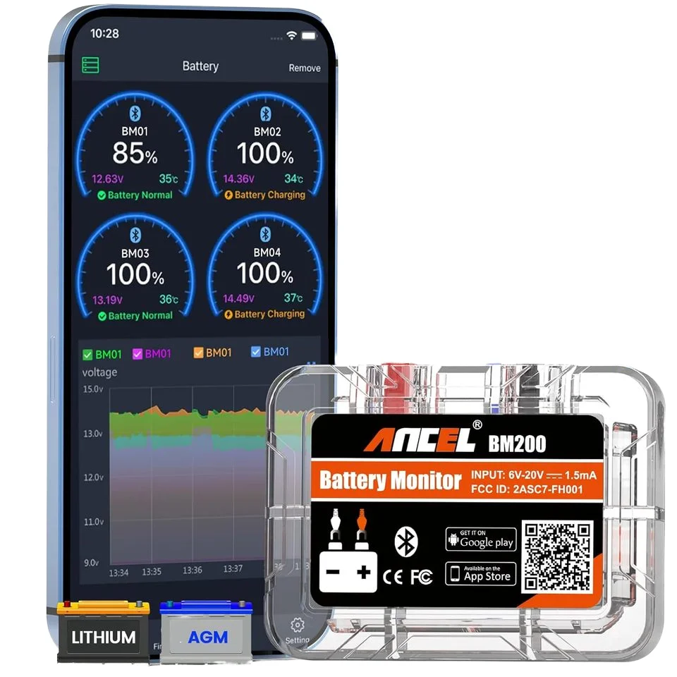 

ANCEL BM200 12В Тестер автомобильных аккумуляторов с Bluetooth, монитор заряда, вольтметр, диагностический инструмент для проверки пускового тока