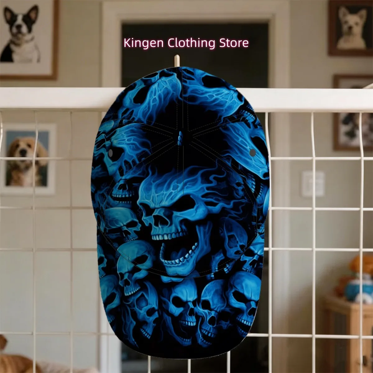 1pc Blue Fire Skulls Chaos Baseball Cap Foldable Breathable Birthday Gift Holiday Gift Patterned Cap Party Concert Festival Brea
