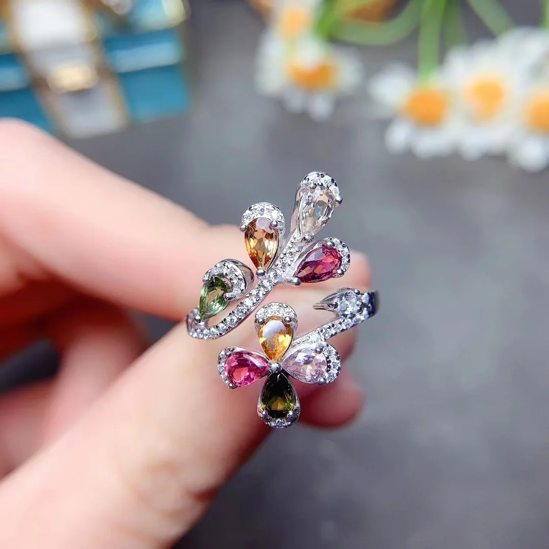 Candy-colored Brazilian Natural Tourmaline Ring 925 Sterling Silver Luxury Inlay 3*4mm3*5mm Explosion Flash Fire Color