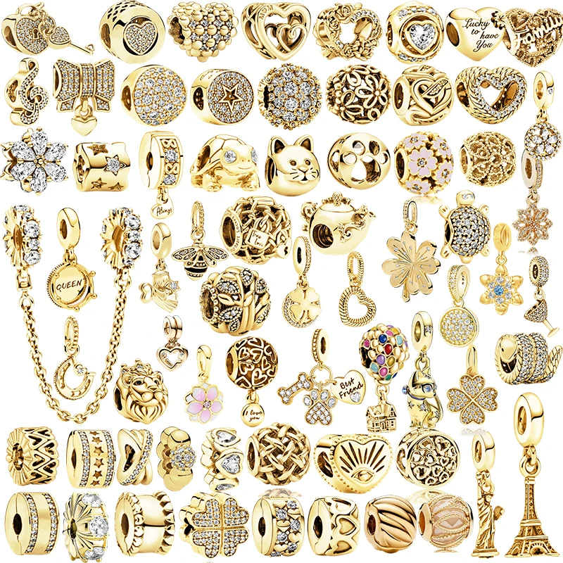 

2025New Hot Sparking Gold Plated Charm Beads Dangle Fit Original Snake Bracelet Necklace Beads For Diy Jewelry Women Gift