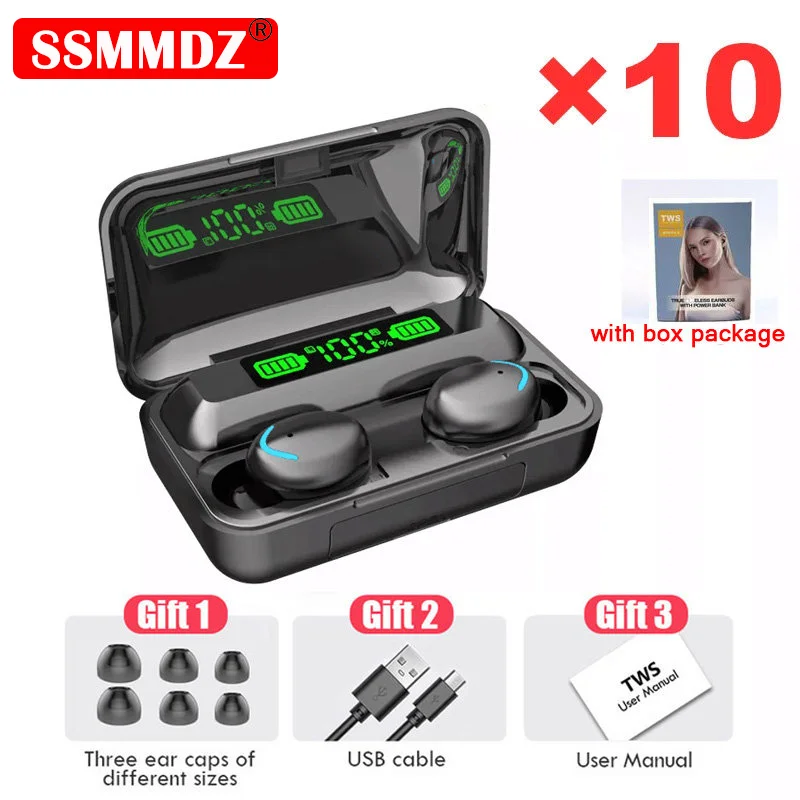 

10PCS Wholesale Wireless Earphones TWS Bluetooth HIFI Earbuds Headsets Headphones With Mic Charging F9 5C For Sports Games Phone