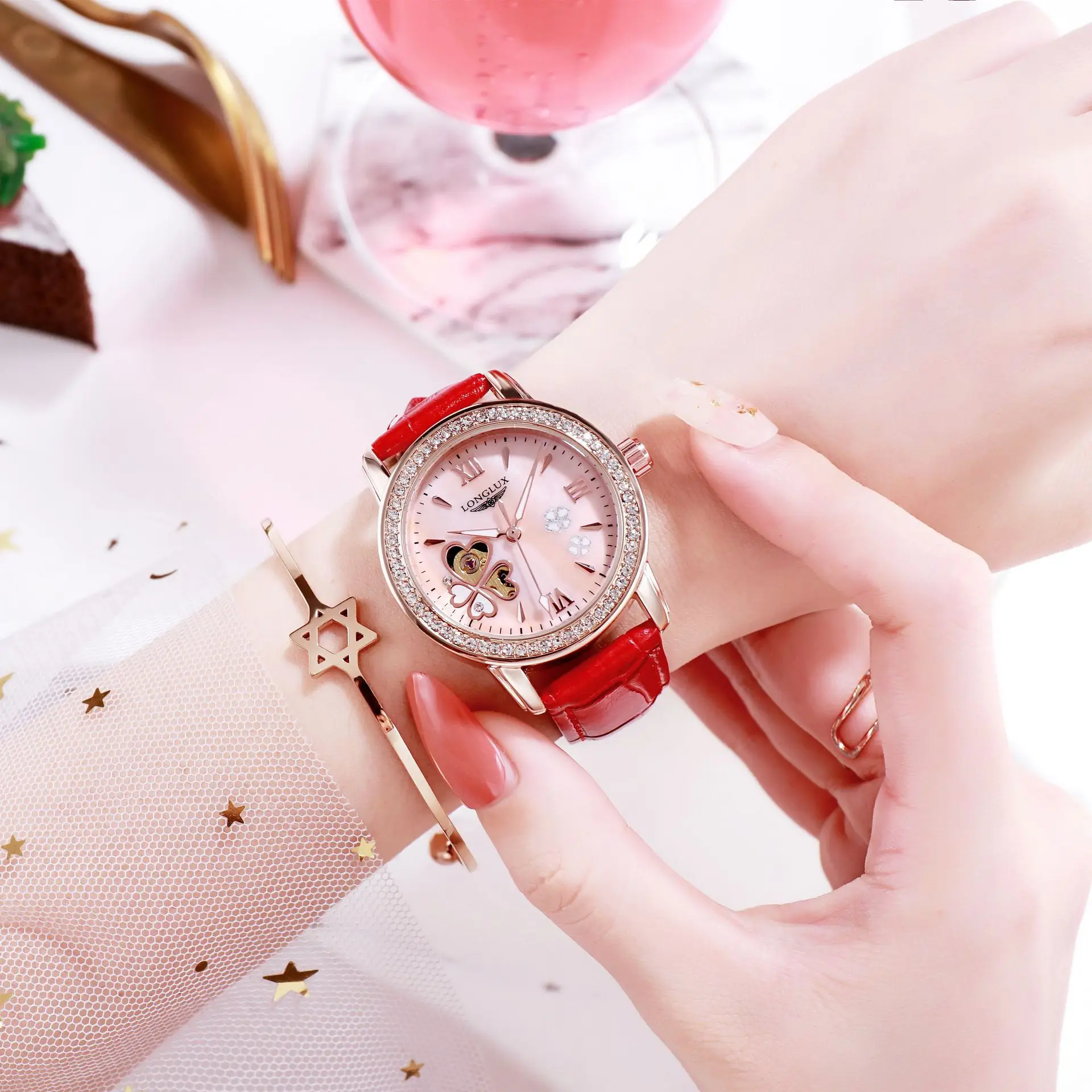 women watch automatic watch fashion cute  diamond watch women dainty elegant waterproof pink watch luxury gifts for girlfriend！