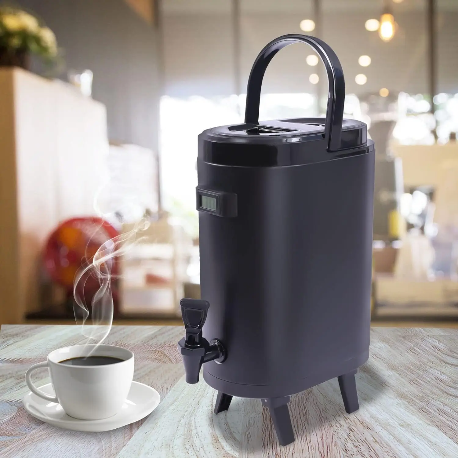 

Insulated Barrel Beverage Dispenser Keeps Hot Keeps Cold with Handles and Faucet