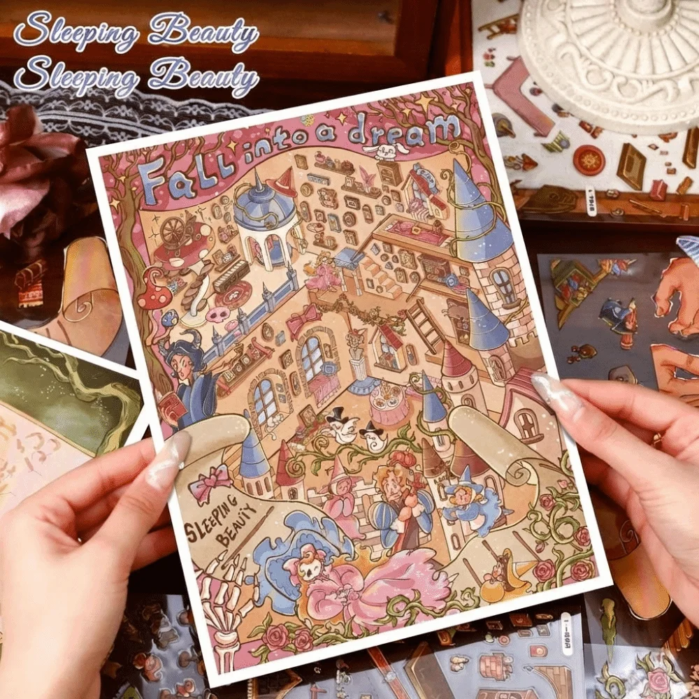 3D Fairy Tale Castle Sticker 2 Themes Fairy Tale World 3D Landscape Sticker Waterproof DIY Crafts Miniature Scene Collage