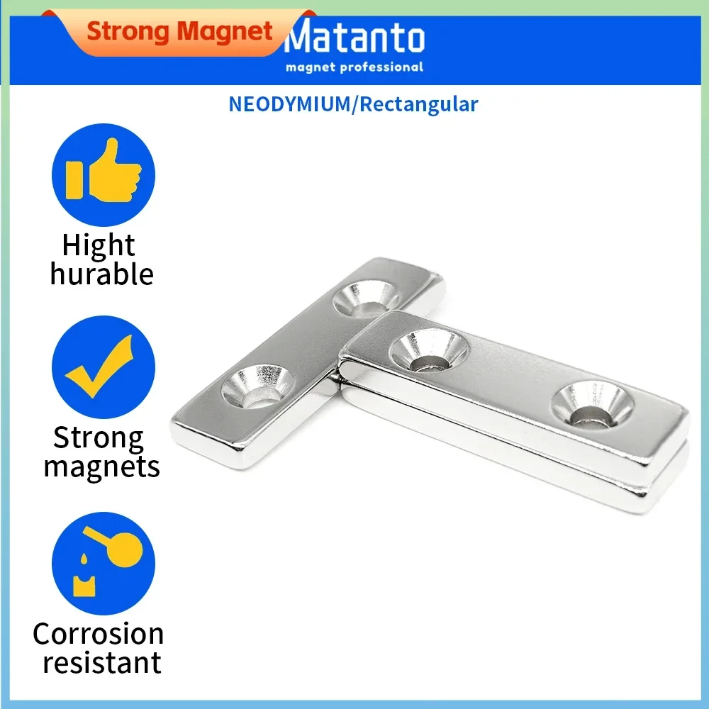 

1/2/5/10/20PCS 50x15x5-5mm Long Strip Block Neodymium Magnet Holes 5mm Countersunk Quadrate Permanent NdFeB Magnet 50*15*5-5 m