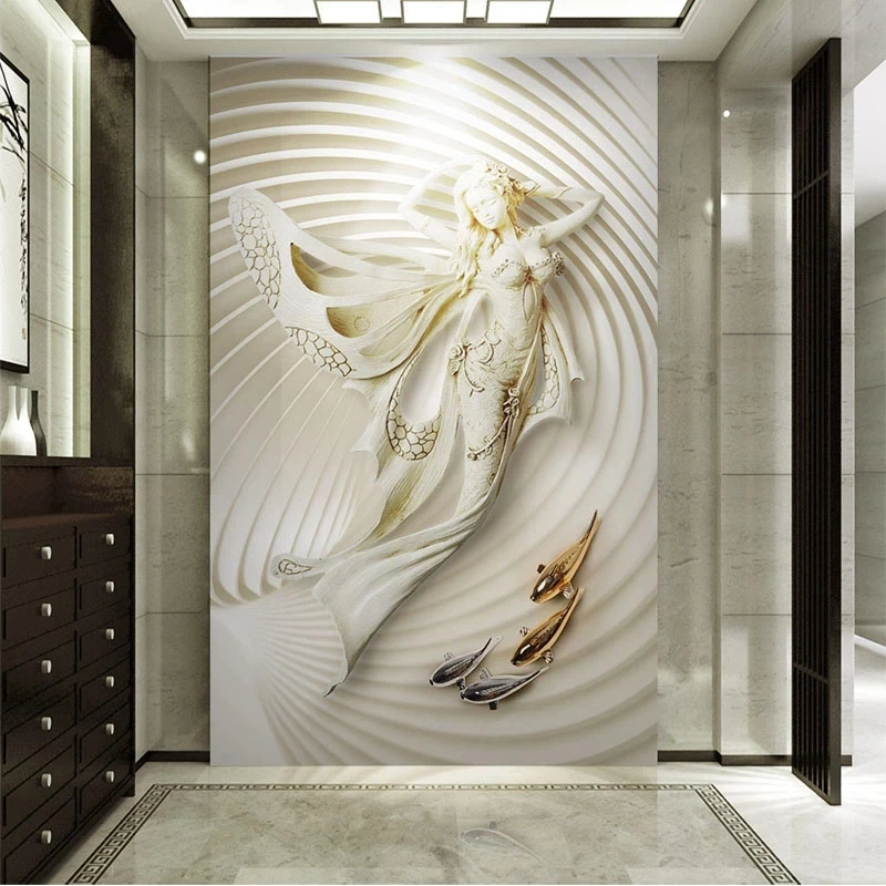 Custom Wallpaper European 3D Fashion Sculpture Mural Hotel Entrance Hall Beautiful ladies with beautiful characters restaurant