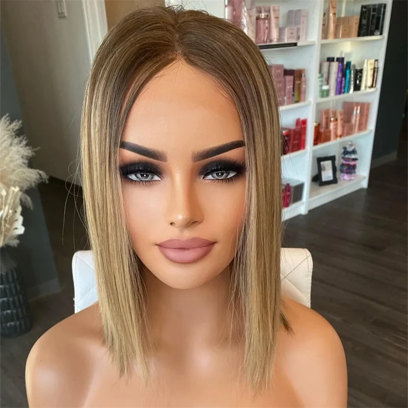 13X4 As Blonde Kant Voorkant Menselijk Haar Pruik Ombre Korte Bob Lace Sluiting Pruik 13X1 Hd Transparant Kant Front Pruik Voor Vrouwen Prepluck